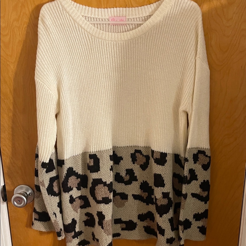 Pink Lily Cream and Black Leopard Sweater